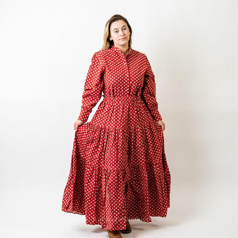 Vintage 70s Western Cowgirl Rodeo Prairie Skirt & Top Set Dress - M - Picture 9 of 11
